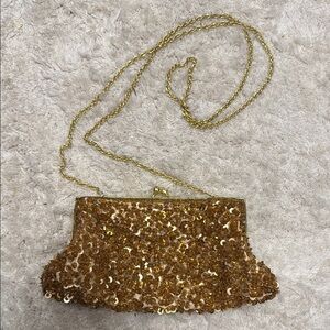 La Regale Gold Sequin Clutch with Chain